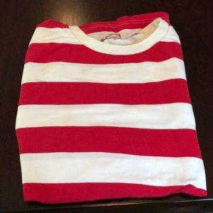 Long sleeved red and white t shirt